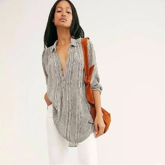 Free People FP ONE Waverley Stripe Tunic stripe blue white size medium - Picture 13 of 14